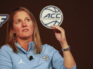 North Carolina Head Coach Courtney Banghart at the 2022 ACC Tipoff in Charlotte, N.C., Tuesday, Oct. 11, 2022. (Photo by Nell Redmond/ACC)