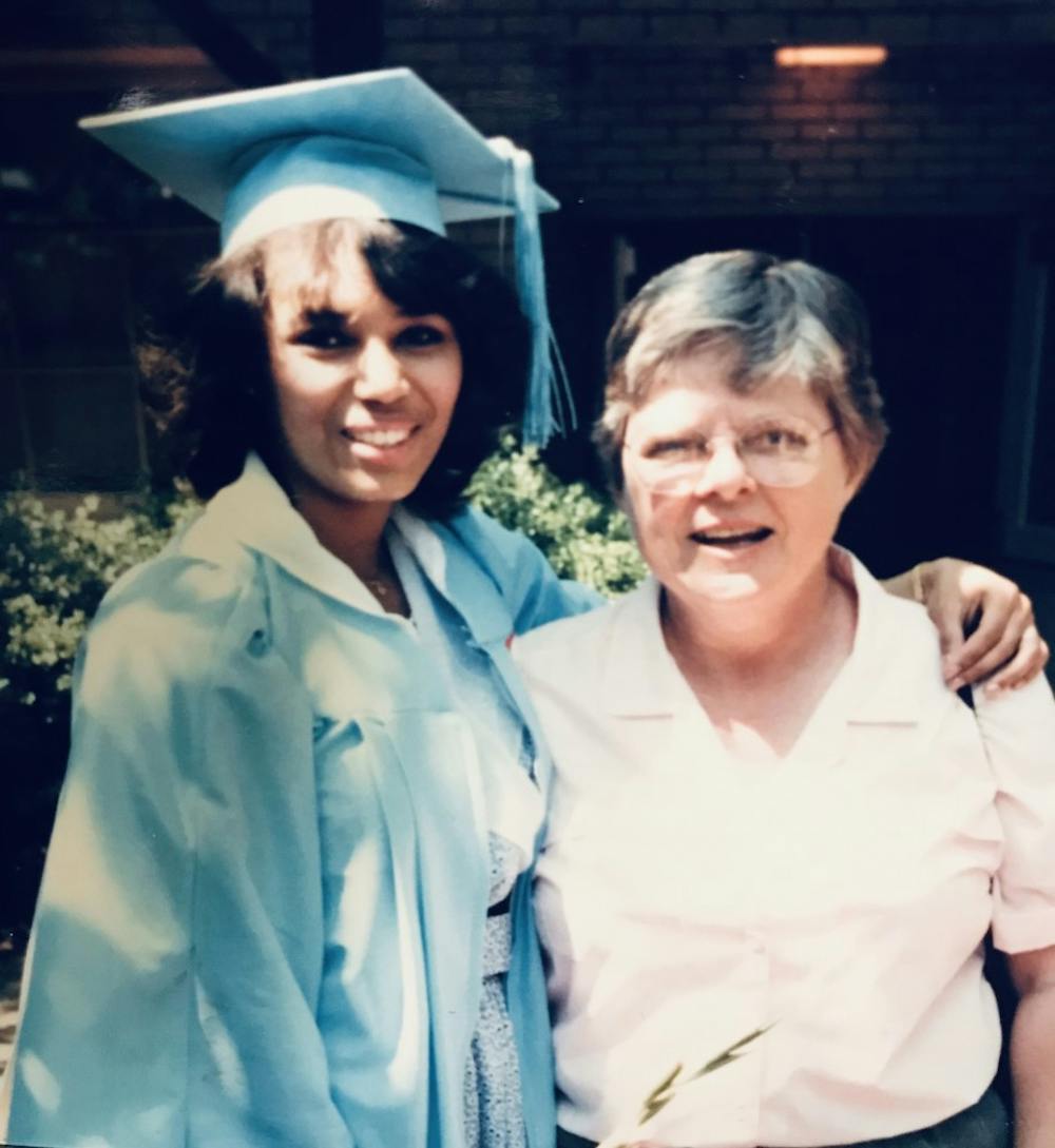 Carol Reuss with former student, Rhonda Beatty. Contributed by Beatty.