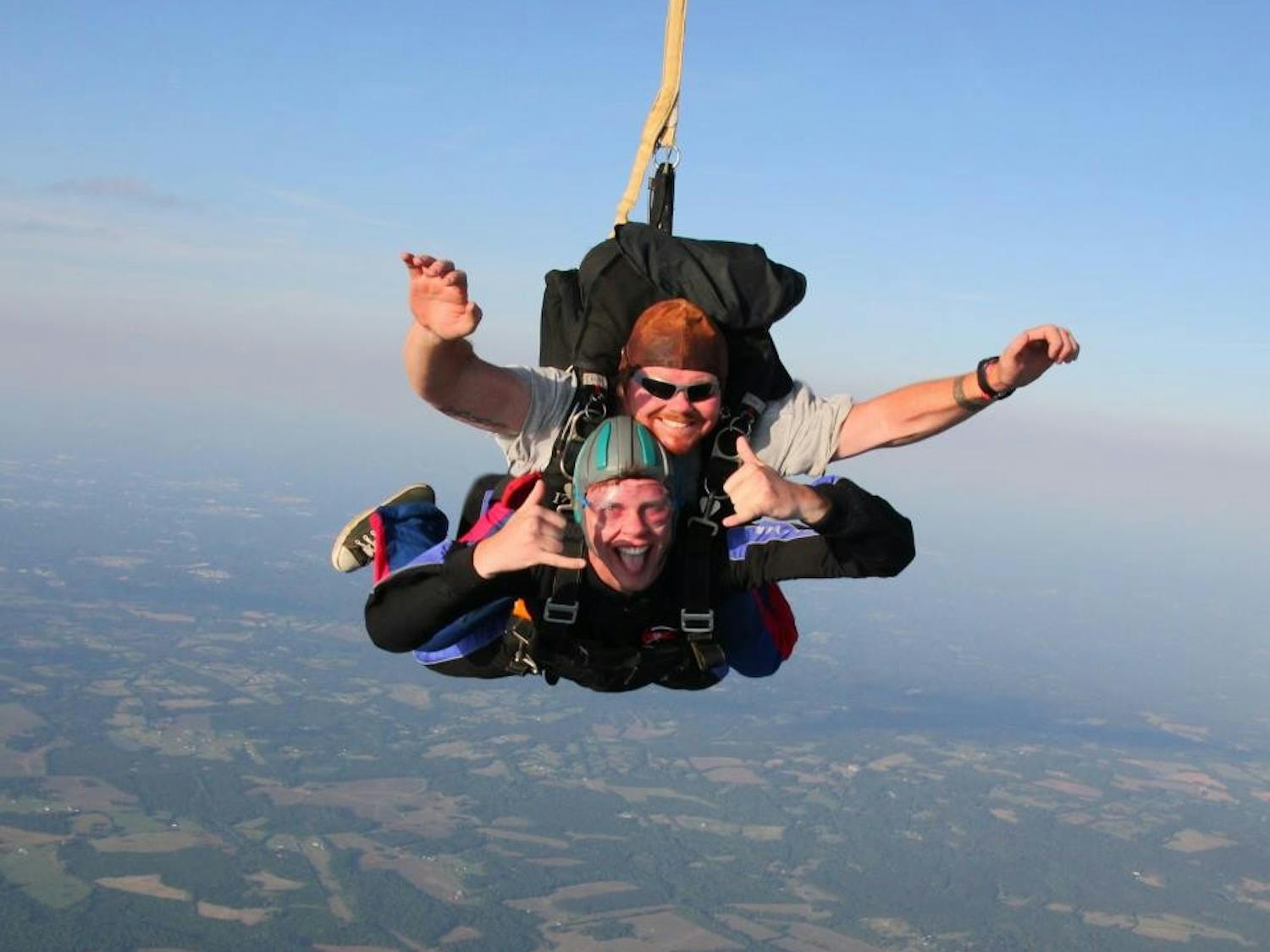 	Sophomore Drew Nations (bottom), the founder of the new UNC Skydiving Club, on his first jump.

	Courtesy of Drew Nations