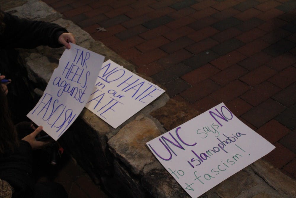 <p>Protestors created a variety of signs and posters before the Sebastian Gorka's November speech on campus.</p>