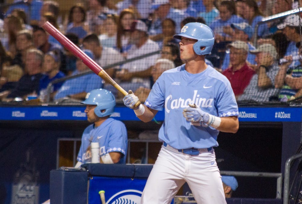 Carolina junior Jackson Hesterlee (26) prepares to bat during UNC's ACC tournament loss to Pittsburgh on May 23. 
