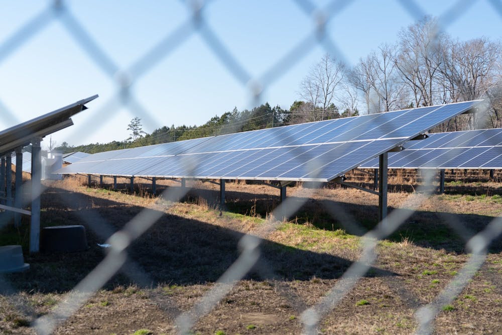 <p>Solar panels sit at the solar farm on White Cross Road in Chapel Hill on Thursday, Jan. 27, 2022.</p>