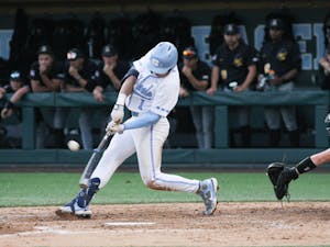 UNC freshman infielder Danny Serretti (1) swings at a pitch during a home game at Boshamer Stadium against Appalachian State on Tuesday, March 22, 2022.