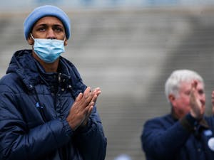 UNC wide receiver Tylee Craft is honored at the Spring Game on Saturday, April 9, 2022. The game was dedicated to Craft, who has recently been diagnosed with cancer.