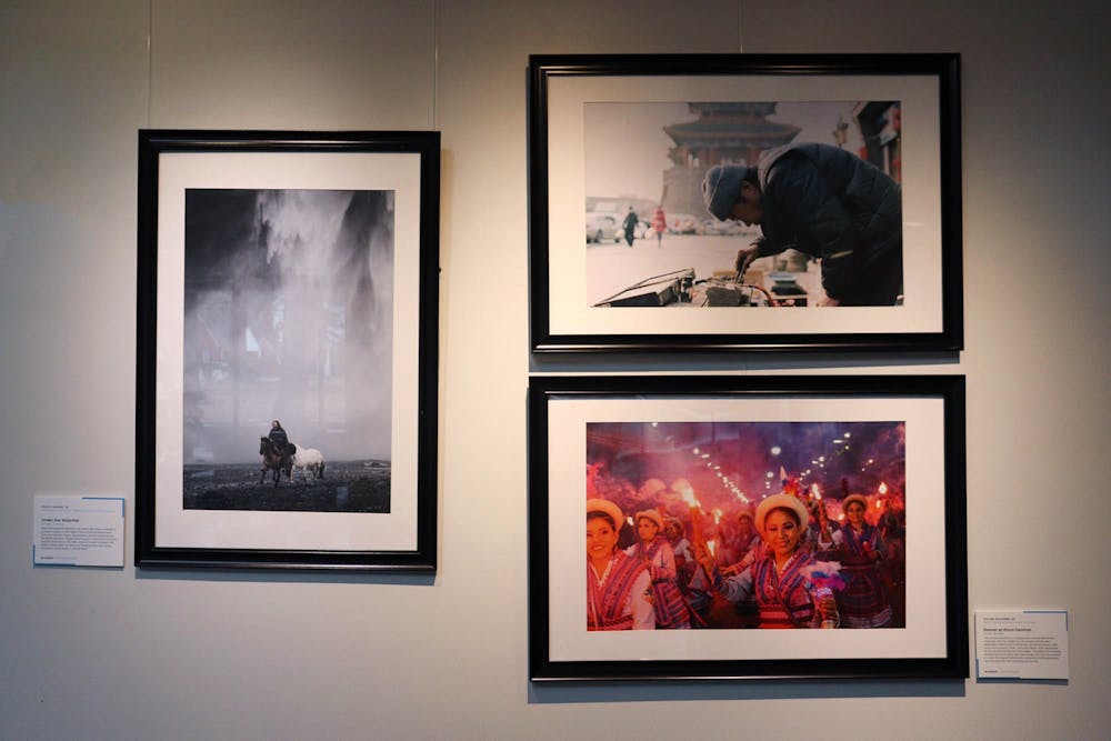 Student photography is being featured in the FedEx Global Center as part of an exhibition highlighting study abroad programs on Jan. 23, 2022.
