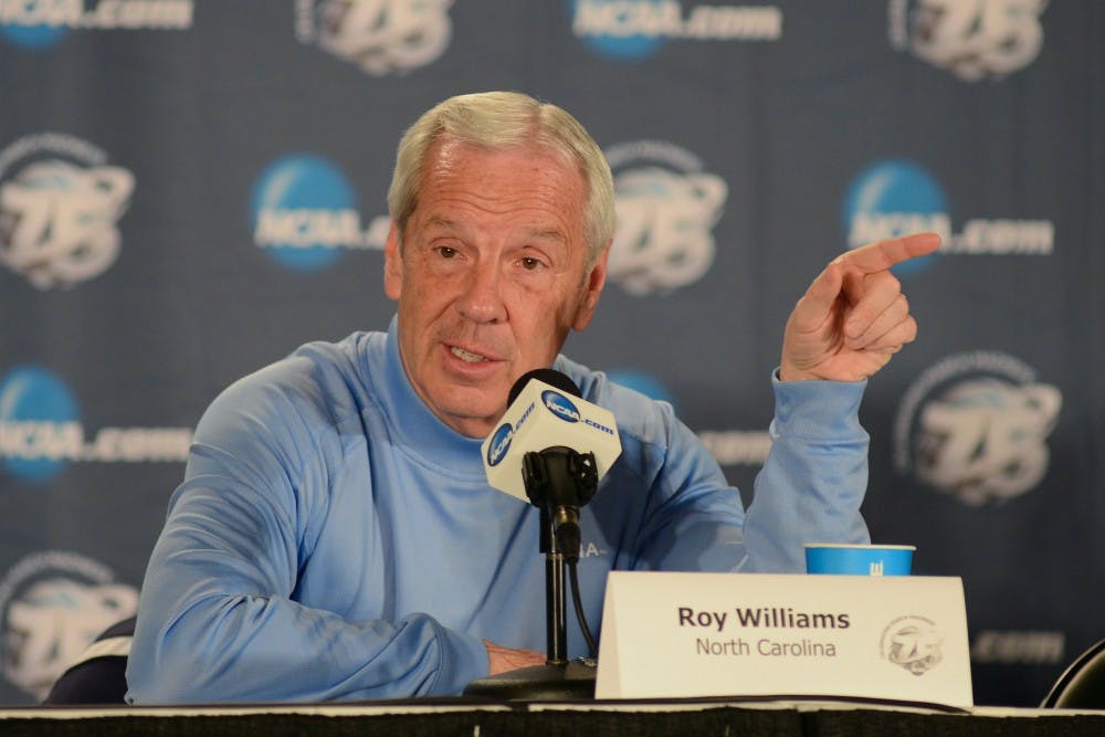 UNC Head Coach Roy Williams speaks to members of the media on March 23rd, 2013 in the Sprint Center in Kansas City, Missouri.