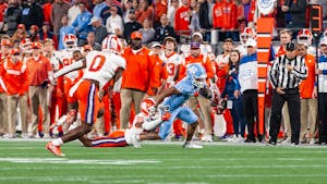 UNC junior wide receiver Josh Downs (11) runs toward the endzone during the 2022 Subway ACC Football Championship Game against Clemson at the Bank of America Stadium on Saturday, Dec. 3, 2022.