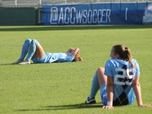 The Tar Heels' women's soccer team is deflated after a tough loss to the Florida State Seminoles in the 2018 ACC Championship game on Sunday, Nov. 4.