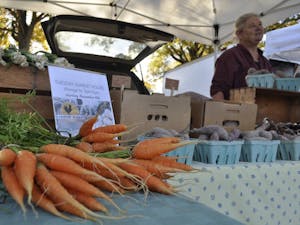 Sally Jo Slusher of Plow Girl Farm sells produce at The Chapel Hill Farmers' Market on Tuesday Nov. 6, 2018.