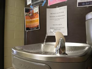Water fountains in Hamilton Hall, pictured on Wednesday, Sept. 21, 2022, are reported to have lead.