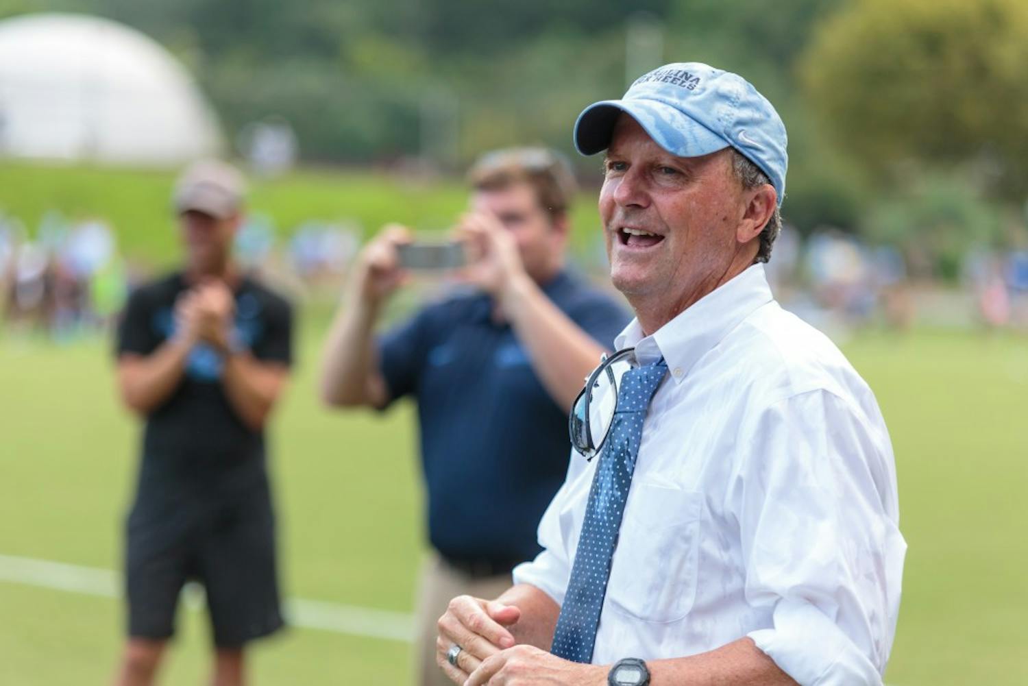 UNC women's soccer head coach Anson Dorrance looks on during his team's 2-0 win over Ohio State on Aug. 19 at Finley Fields South. The victory was his 1,000th in a decorated career.