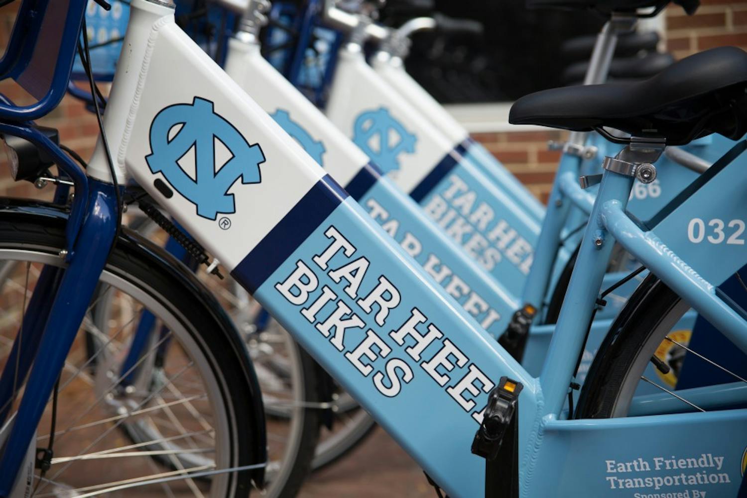 The "Tar Heels Bikes" bike share program was launched by Chancellor Folt and Associate Vice Chancellor of Campus Enterprises Brad Ives in front of Davis Library on Wednesday.
