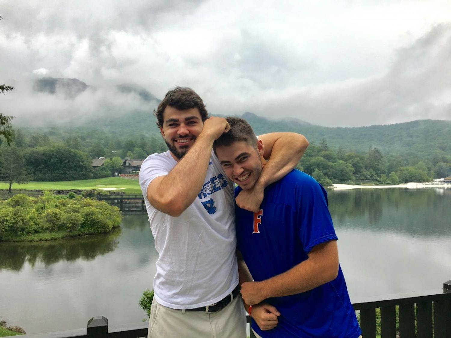 Luke Maye wraps his younger brother, Cole, in a headlock. Cole, who plays baseball at the University of Florida, insisted they switch roles in the next shot to keep things equal.