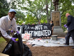 DPS came to McCorkle Place to vacate the immediate area surrounding the Silent Sam statue Aug. 31, 2017.&nbsp;