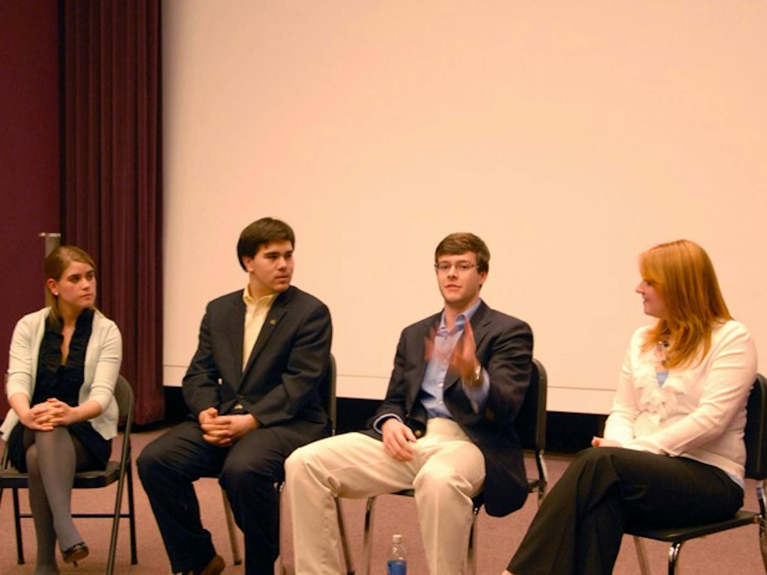 Mary Cooper, Ian Lee, Rick Ingram and Brooklyn Stephens voice their goals and opinions at the College of Republicans meeting that took place at 6 pm in the Haynes Art Center.