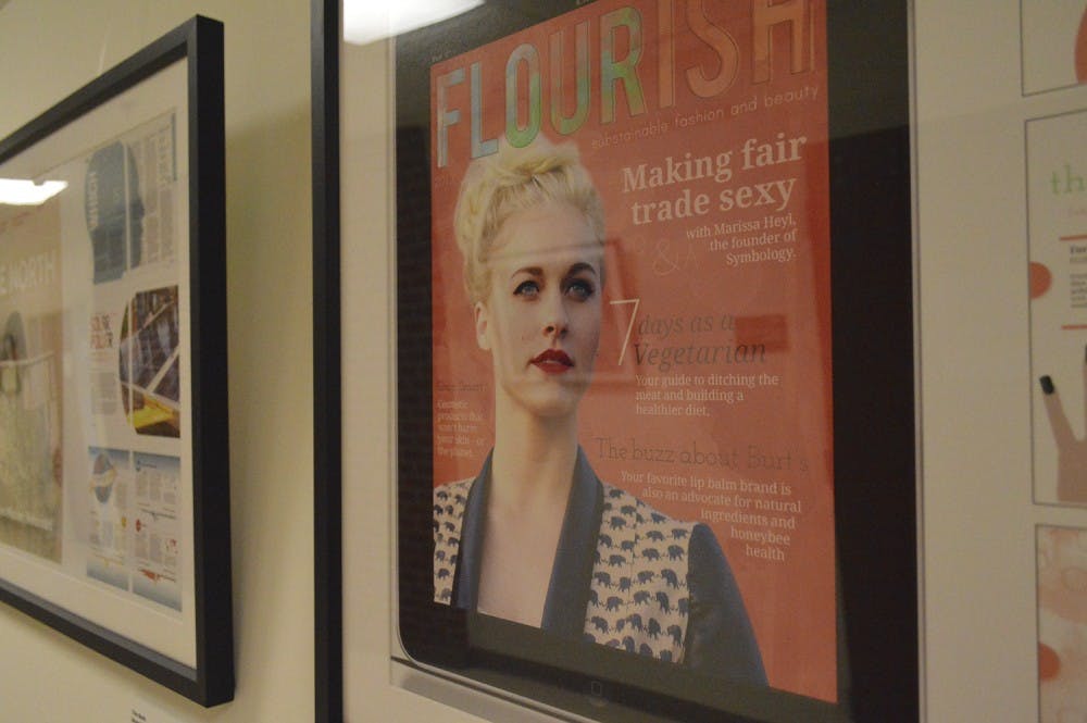 The covers of fashion magazines hang framed in the halls of the UNC School of Media and Journalism. The school recently received a one million dollar donation by alumni Leigh and Bill Goodwyn to start a fashion program in the school.