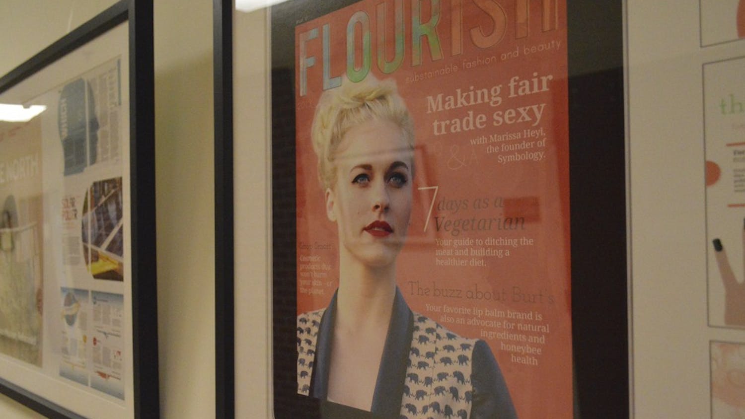 The covers of fashion magazines hang framed in the halls of the UNC School of Media and Journalism. The school recently received a one million dollar donation by alumni Leigh and Bill Goodwyn to start a fashion program in the school.