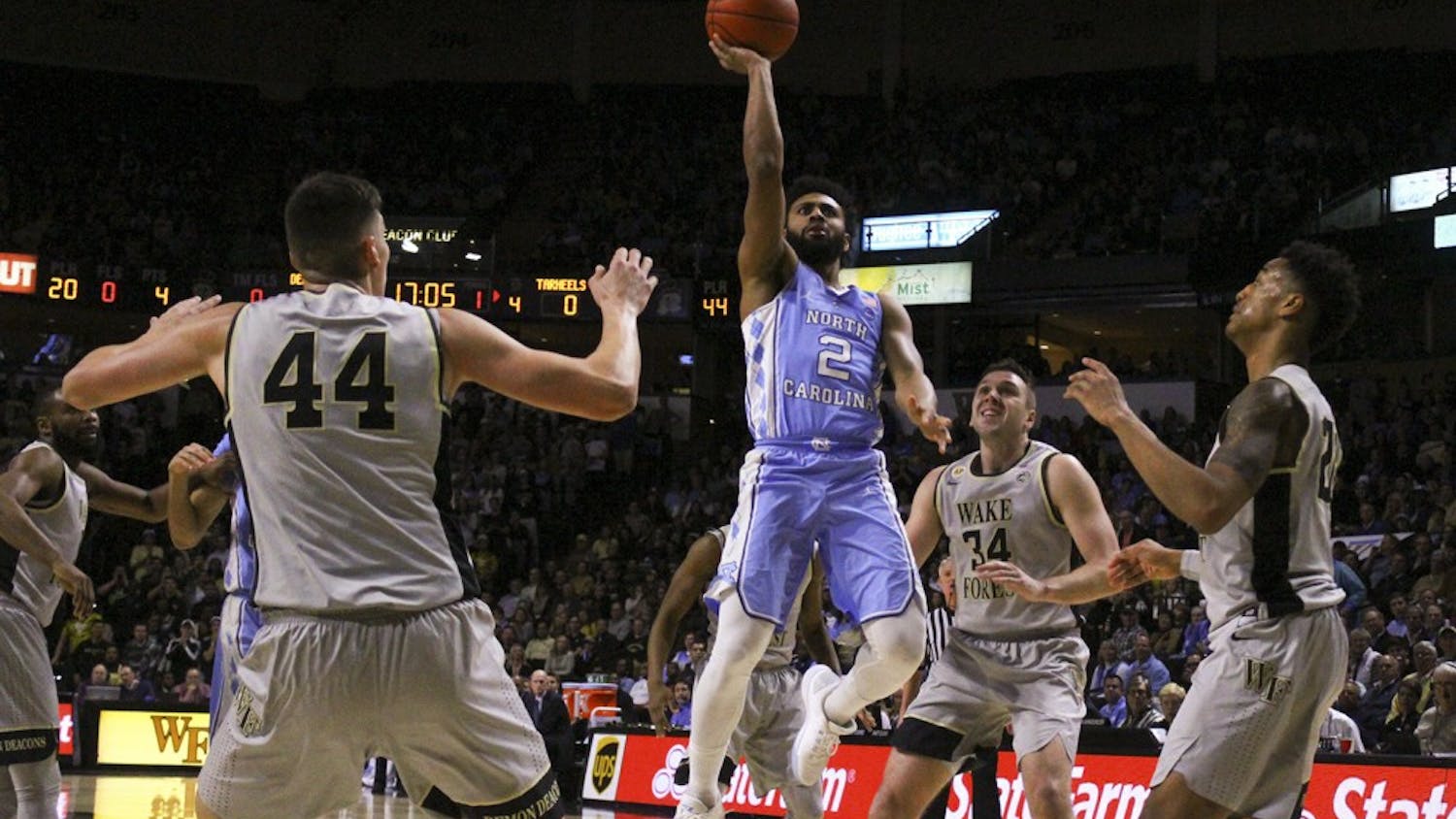 UNC guard Joel Berry (2) goes up to lay the ball against Wake Forest on Wednesday night.