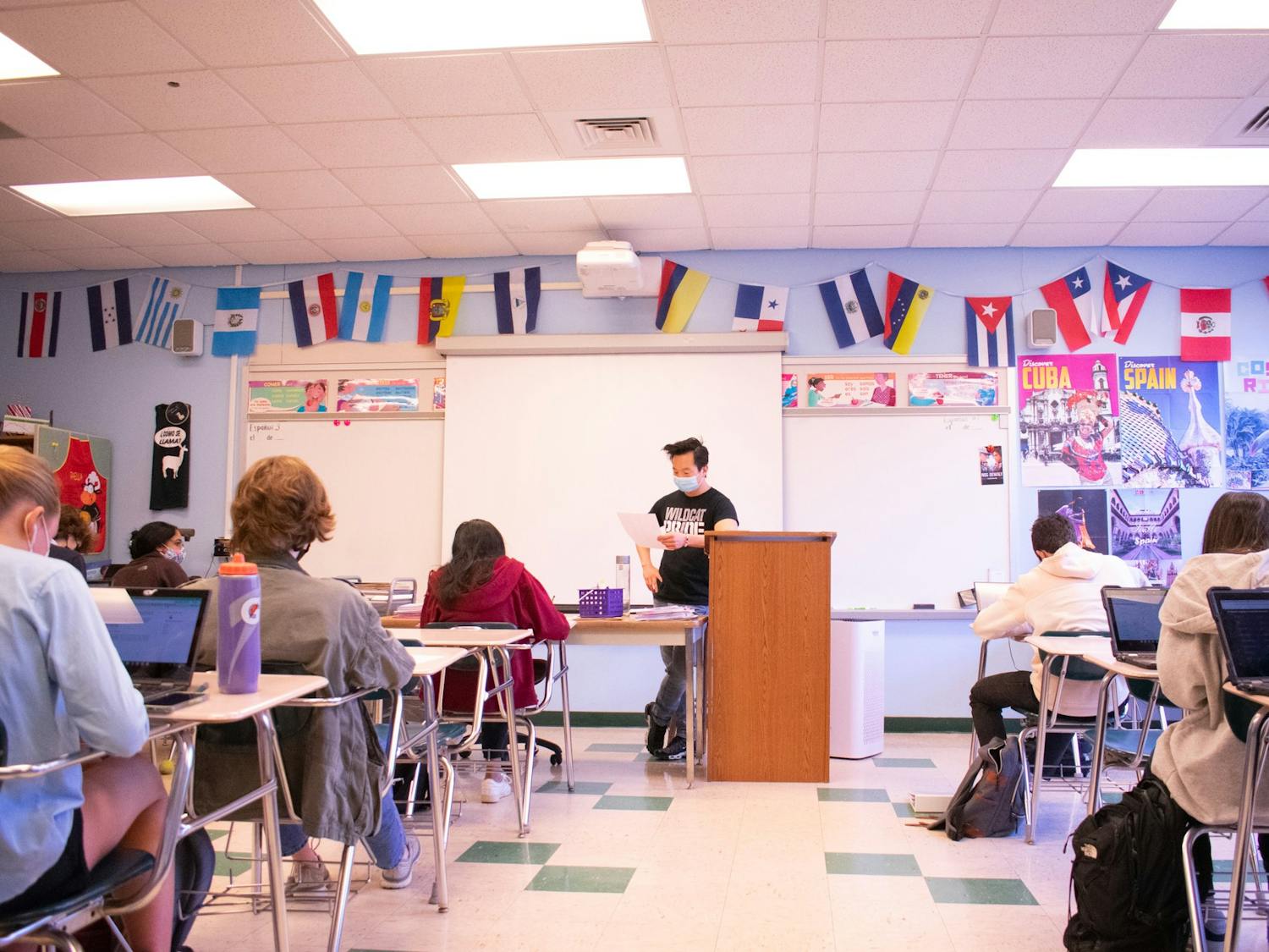 Justin Seifts, the recipient of the 2022 Reckford Teaching Prize Reckford teaching, teaches Spanish at East Chapel Hill High School on Friday, Feb. 11, 2022.