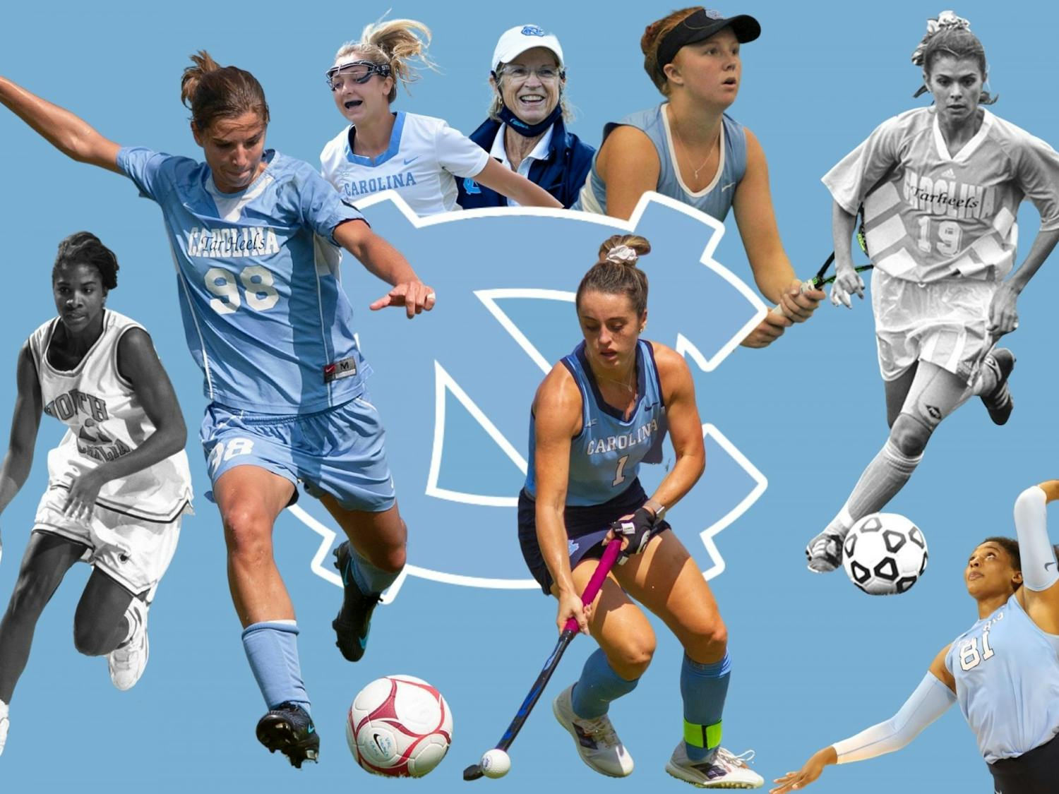 Graphic by Ira Wilder. Photos by Abe Loven, Brianna Ladd and Ira Wilder and courtesy of UNC Athletics and Dana Gentry. 