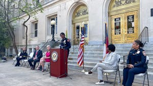 Raleigh Police Chief Estella Patterson speaks during the women in law enforcement event at the Historic Durham County Courthouse on Wednesday, April 12, 2023.
Photo Courtesy of Carly Breland.