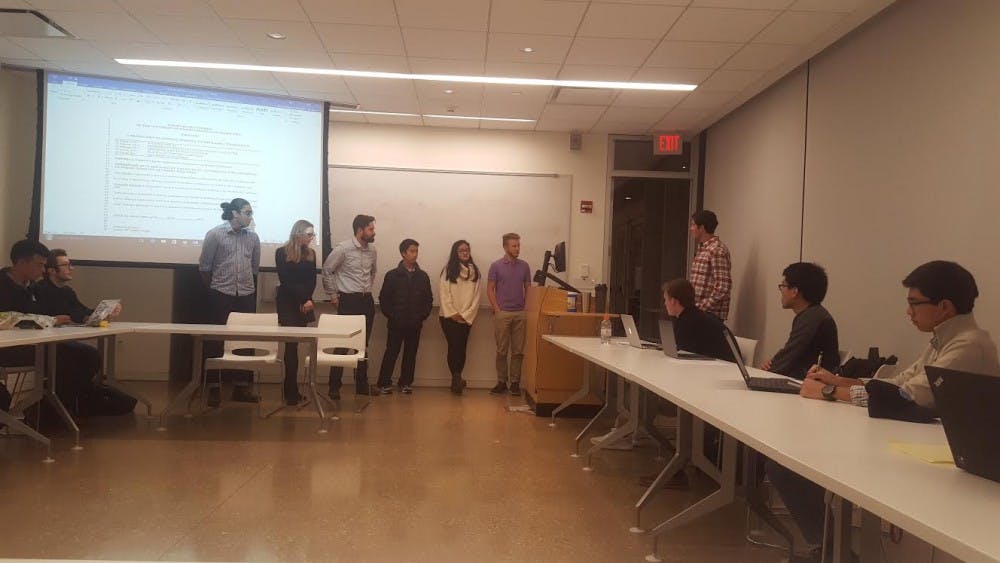 <p>The new Board of Elections members introduce themselves to Student Congress's Rules and Judiciary Committee before being questioned.&nbsp;</p>
