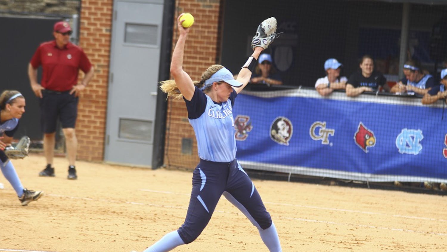 Junior Kendra Lynch pitches in the ACC Softball Tournament held in Raleigh on Thursday 