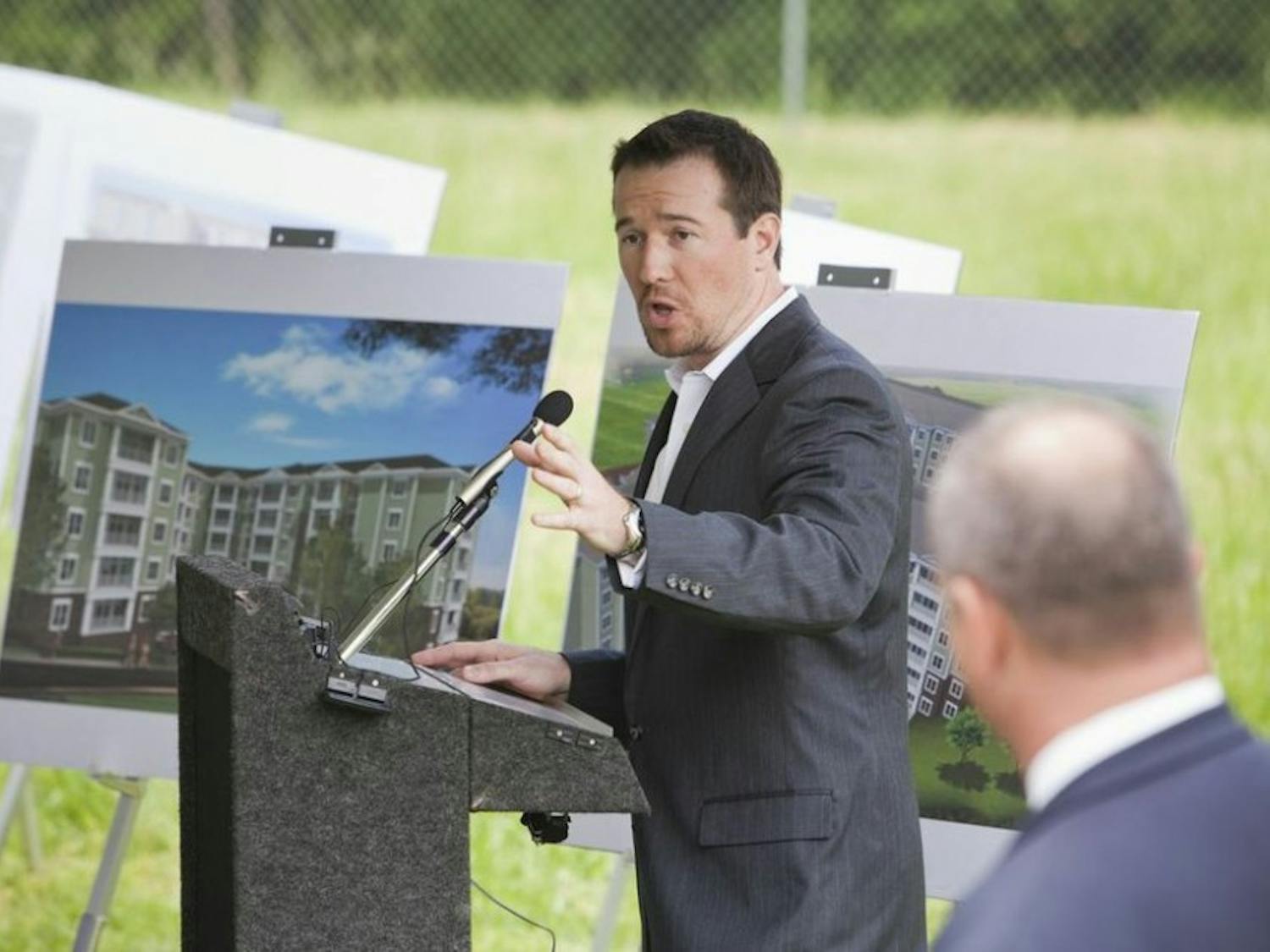 	Loren P. King, COO and General Counsel for Trinitas, speaks at Wednesday&#8217;s groundbreaking. Photo courtesy Kevin Seifert, Kevin Seifert Photography.