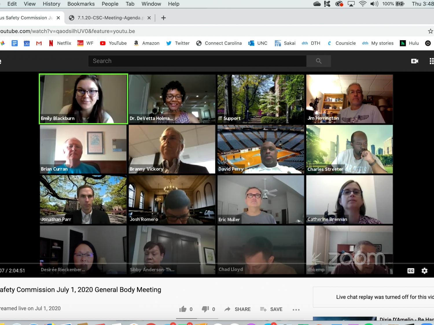 Screenshot from the virtually-held Campus Safety Commission meeting on Wednesday, July 1, 2020.