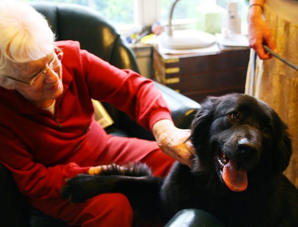 Hatfield, the dog, enjoys the attention of Helen Dascomb on Wednesday. DTH/Katie Barnes