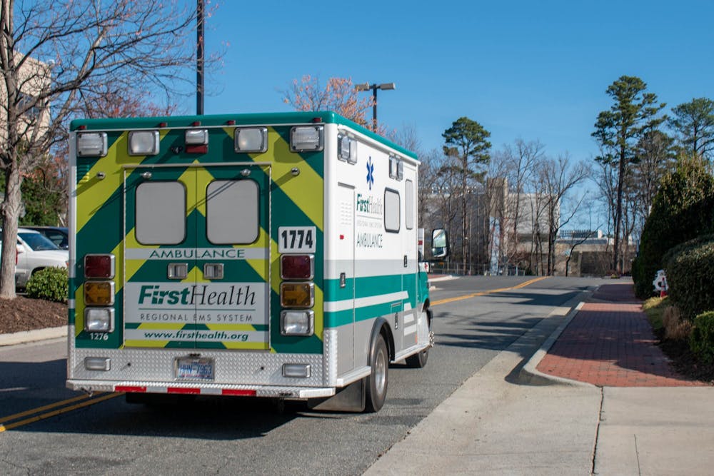 <p>An ambulance arrives at UNC Hospitals on Monday, March 6, 2023. Medicaid expansions will benefit patients at UNC Hospitals and other medical facilities around the North Carolina.</p>
