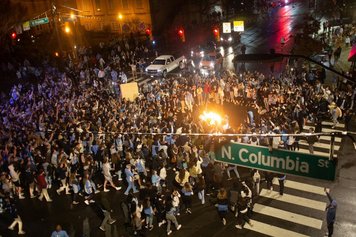 Students Rush Franklin Street After Duke Win