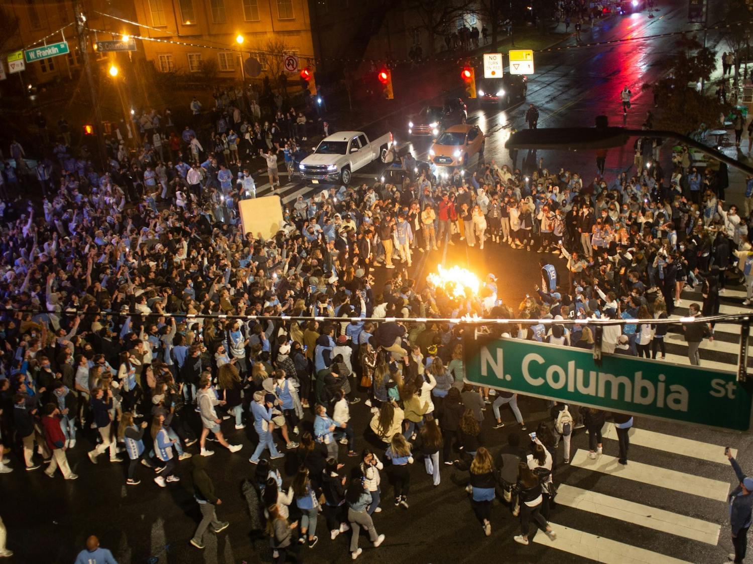 Students Rush Franklin Street After Duke Win