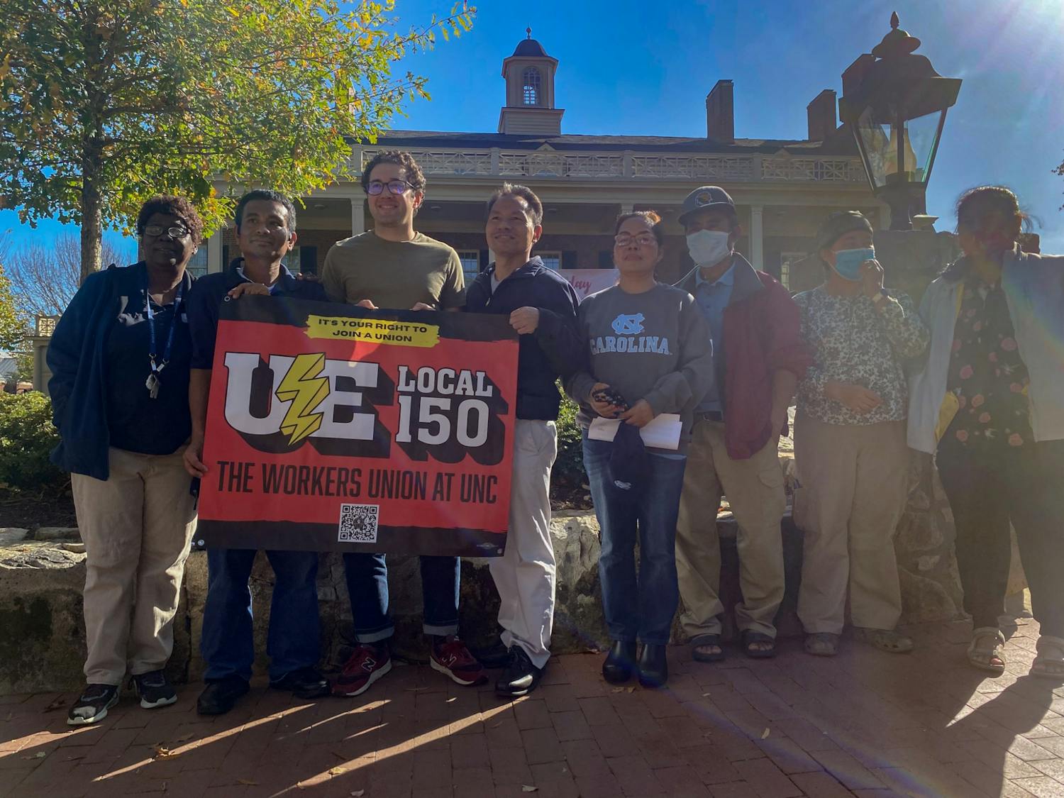 UNC Housekeepers gathered outside of the Carolina Inn on Wednesday, Nov. 9, 2022. 