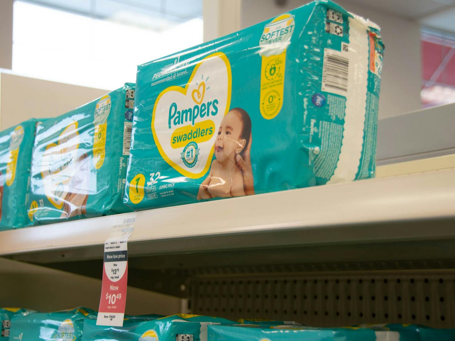 Baby diapers at a local CVS Pharmacy pictured on Sunday, Oct. 2, 2022. Diaper Need Awareness Week acknowledges the importance of diaper necessity.
