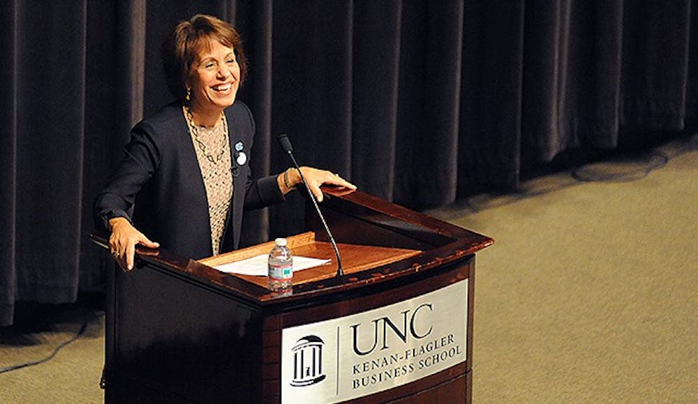 Chancellor Carol L. Folt spoke about the future of UNC and her plans to make changes as a part of Dean's Speaker Series at Koury Auditorium at the UNC Kenan-Flagler Business School on Monday night. "UNC may be ground zero for the future of higher education in America," said Folt. 