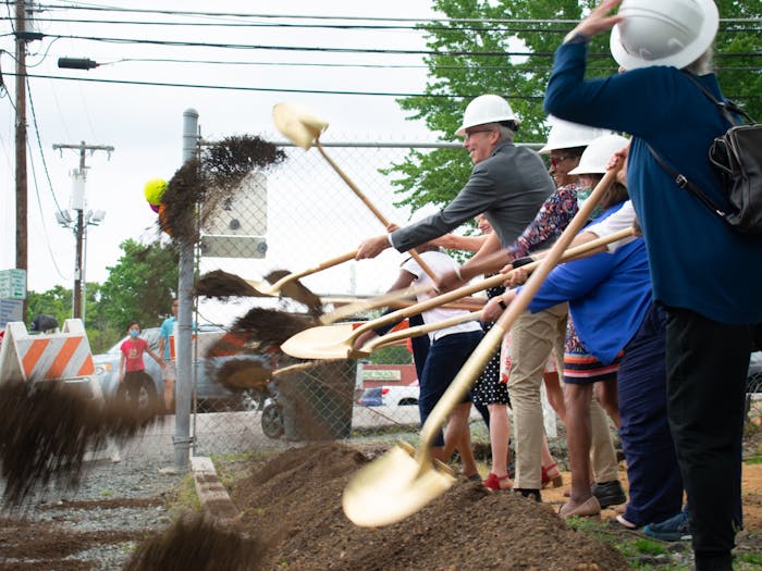 Government officals break the ground at the groundbreaking event for the 203 Project on Thurday, April 5, 2022.