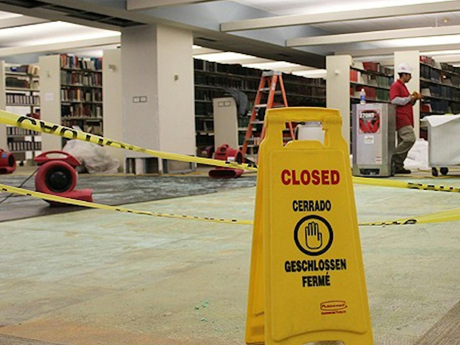The water leak in Davis Library has caused inconvenience to students, but work to fix the damage is underway. 