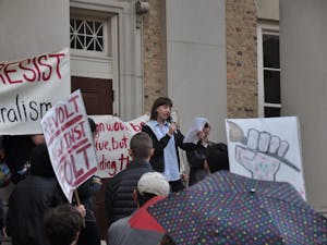 Art students outside of South Building take turns speaking out&nbsp;against Chancellor Folt and the condition of Hanes Art Center on Monday.&nbsp;