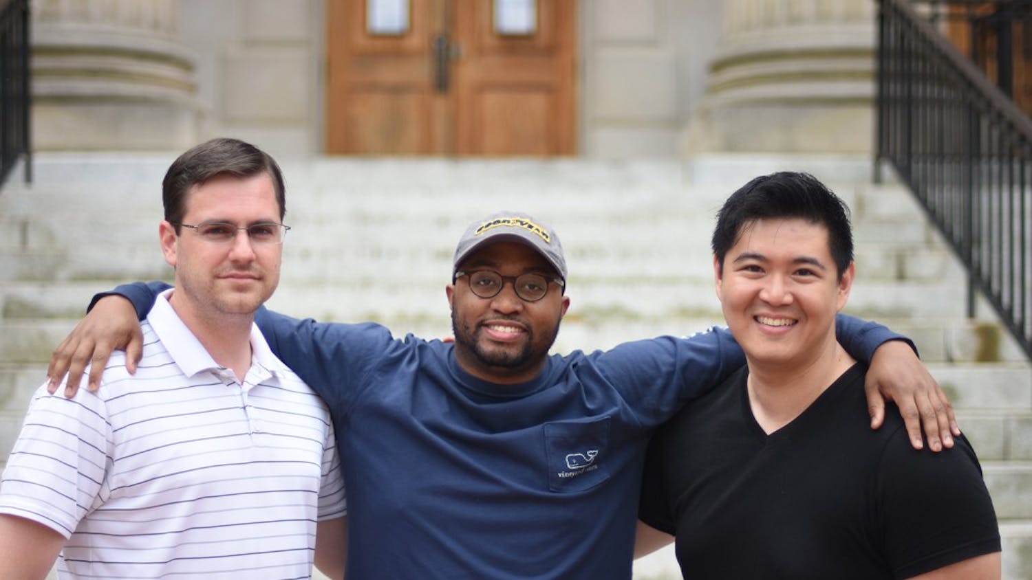 Joseph Hiatt (left), Marco Sommerville II (middle), and Wen Lin are all second year MBA students that started the initiative for a class that partners restaurants with the Durham rescue mission. 