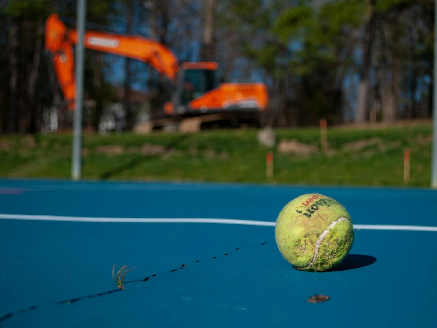 Construction pauses on the Cone-Kenfield Tennis Center in Chapel Hill on Monday, Mar. 21, 2022.