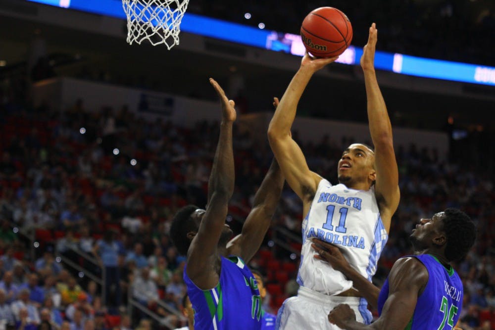 Brice Johnson shoots the ball in the first half.