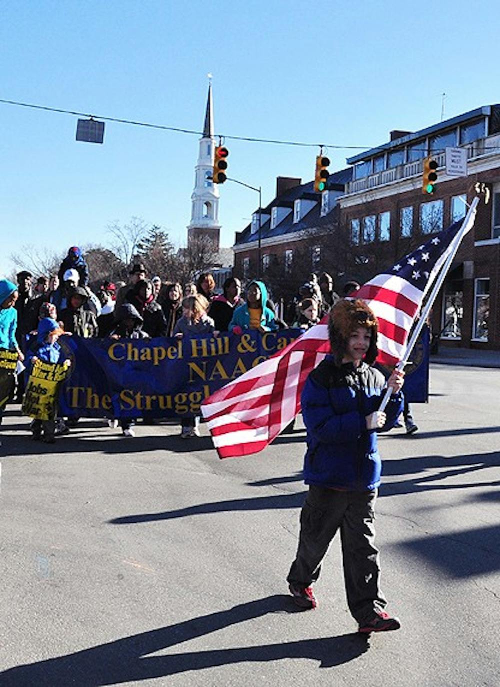 The rally, followed by a march, held in front of the Chapel Hill post office in honor of Martin Luther King Jr. Day
