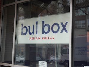 Bul-Box Asian Grill sign is hung on Franklin Street on Wednesday, March 1, 2023.