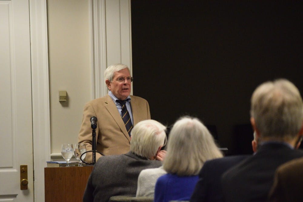 Howard E. Covington Jr. speaks on past presidents at UNC, based off his book: "Fire and Stone: The Making of the University of North Carolina Under Presidents Edward Kidder Graham and Harry Woodburn Chase", at Wilson Library on Tuesday, Feb. 19, 2019.