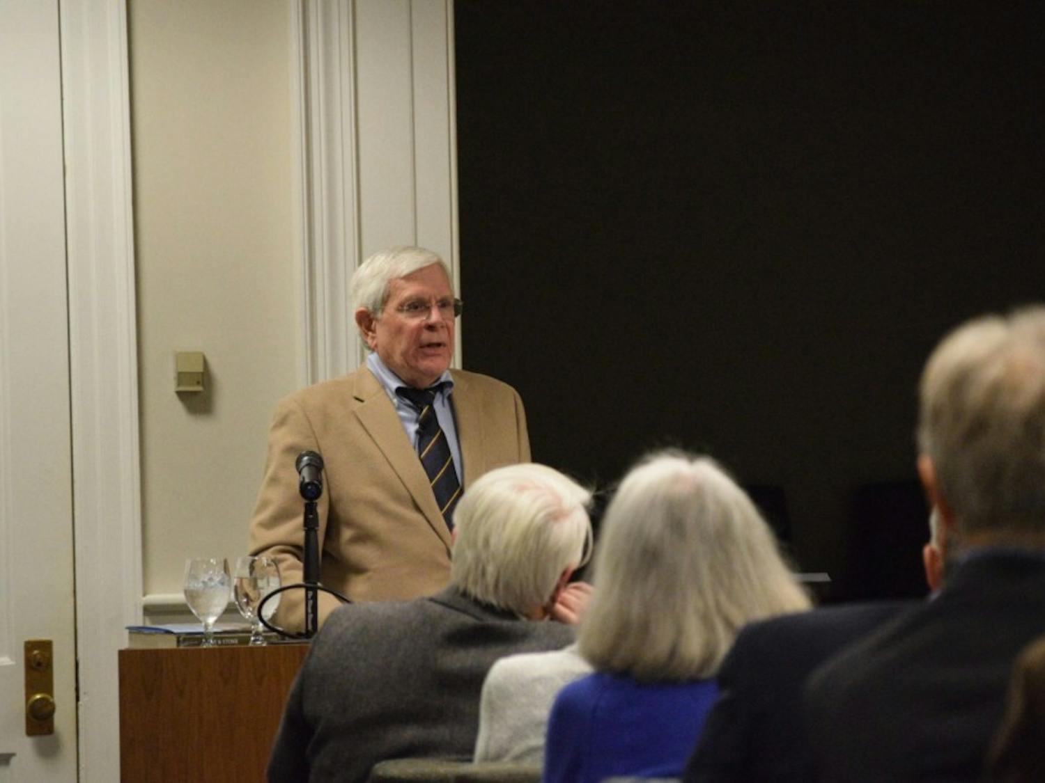 Howard E. Covington Jr. speaks on past presidents at UNC, based off his book: "Fire and Stone: The Making of the University of North Carolina Under Presidents Edward Kidder Graham and Harry Woodburn Chase", at Wilson Library on Tuesday, Feb. 19, 2019.