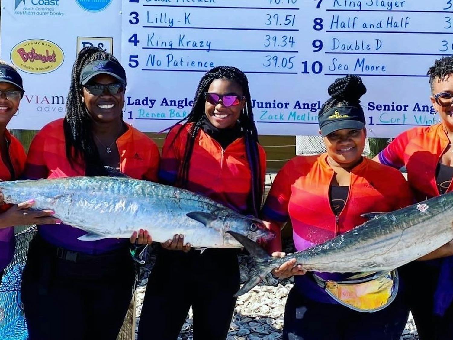 The Ebony Anglers pose with King Mackerels caught for the Atlantic Beach King Mackerel Fishing Tournament in June 2020. Photo courtesy of Bobbiette Palmer.