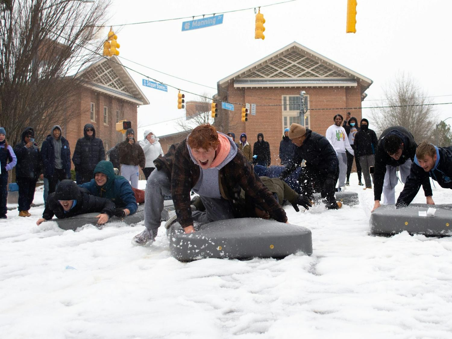 Students have fun in the snow on campus on Jan. 15, 2022.