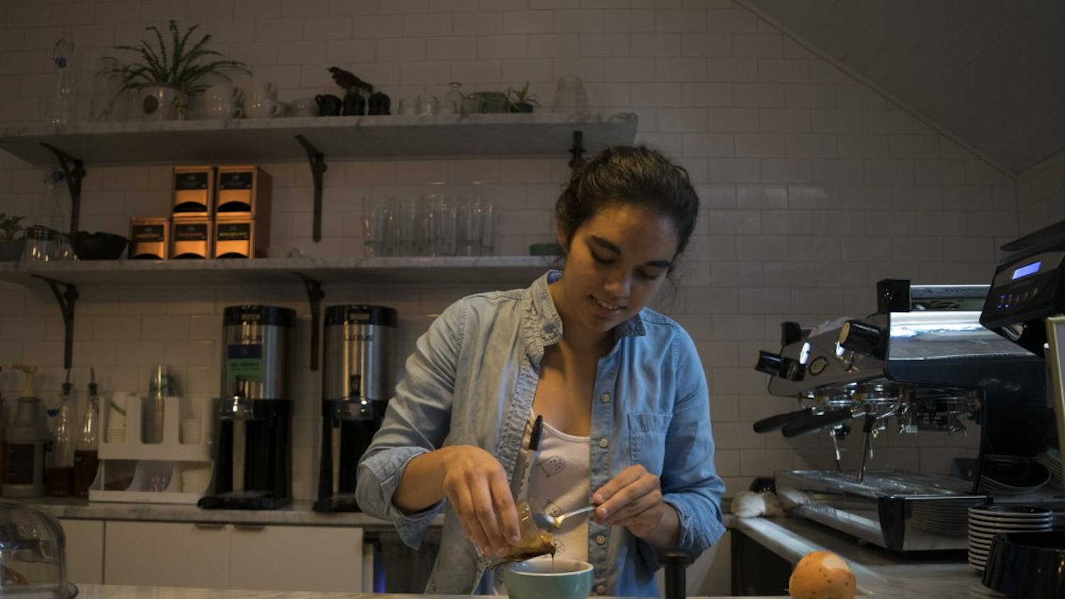 Perennial Coffee and Pastries barista Anna Kasibhatla creates a new brew: a grapefruit infused spiced maple latte in 2017.