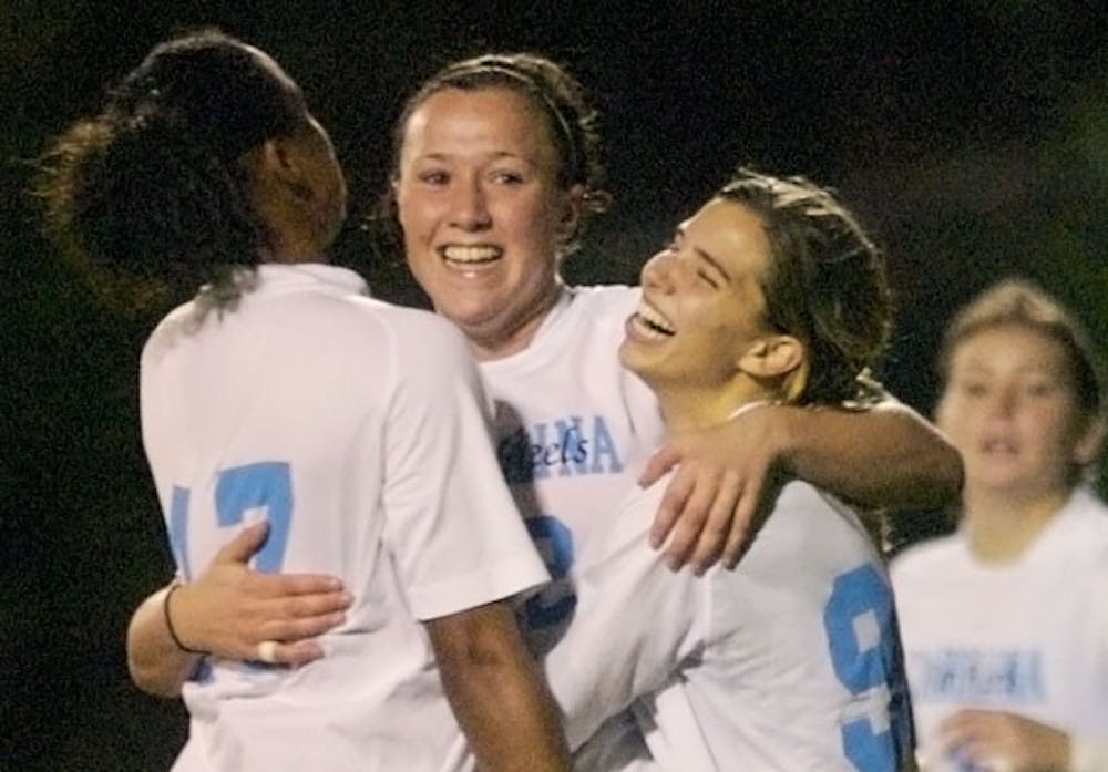 Freshman Lucy Bronze (center) scored two goals and added an assist on the weekend. DTH/Andrew Dye